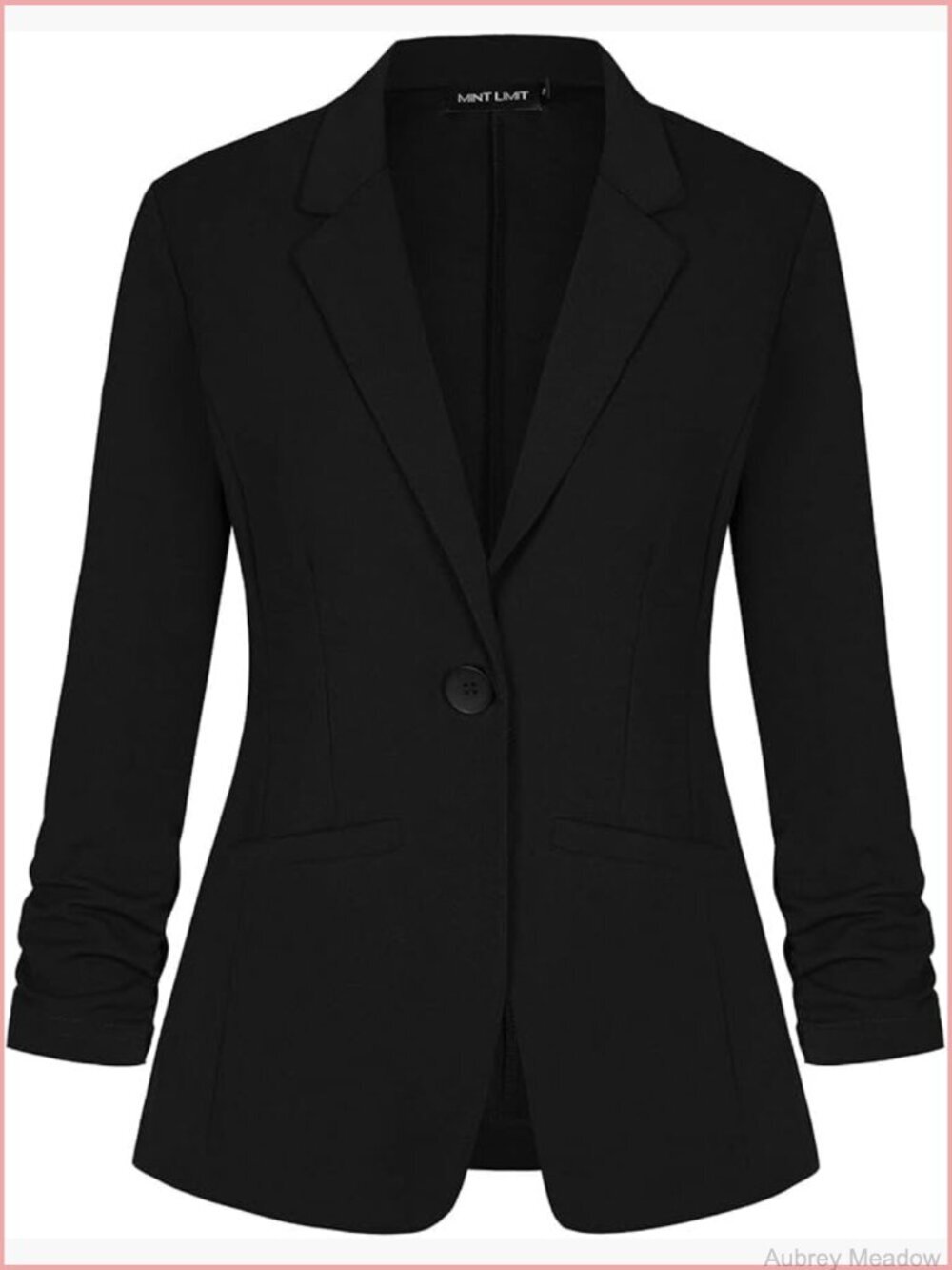 Casual Blazer 3/4 Ruched Sleeve Open Front Button Work Office Jacket with